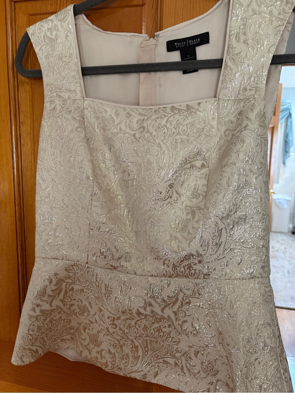 White House Black Market Ivory Metallic Peplum top